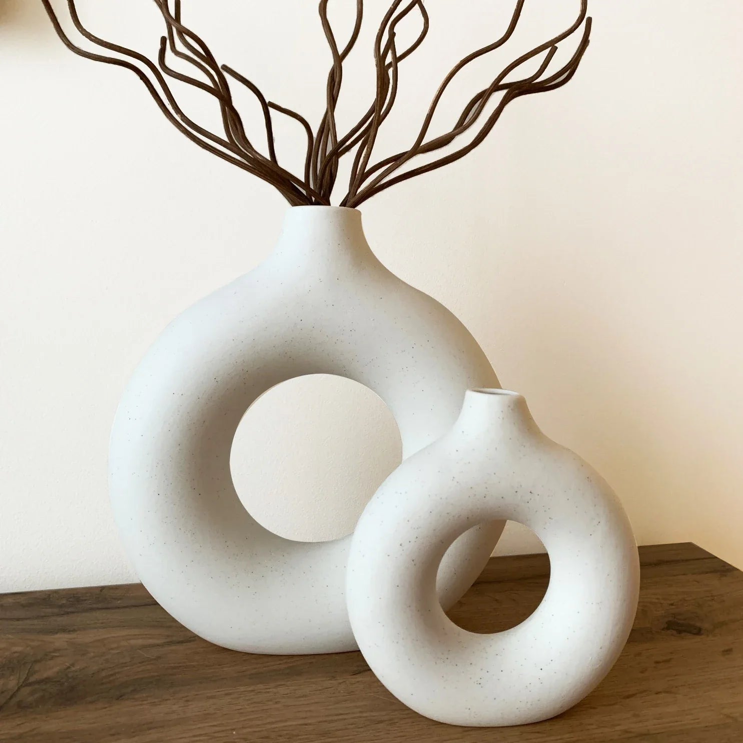 Nordic Circular Hollow Ceramic Donut Vase | Modern Home & Office Decor | Stylish Flower Pot - Image 7