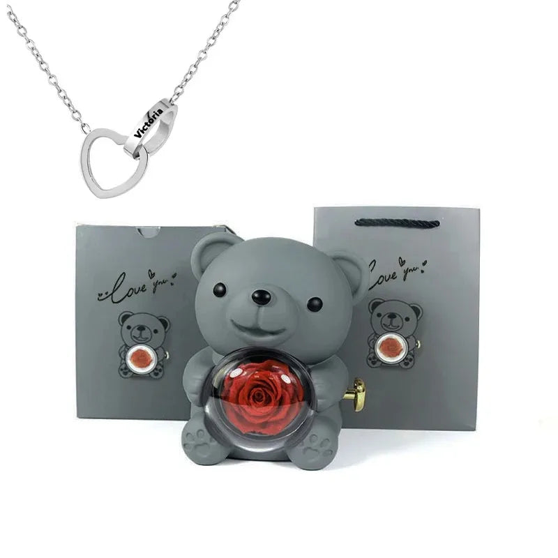 Rose Hugging Bear Gift Box With Necklace - Image 17