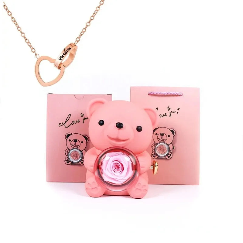 Rose Hugging Bear Gift Box With Necklace - Image 24