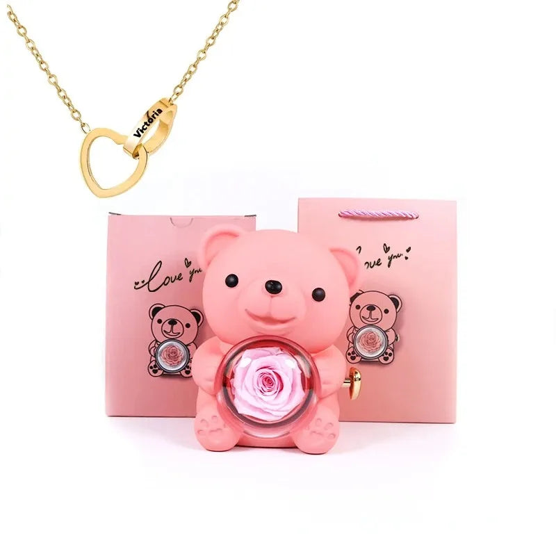 Rose Hugging Bear Gift Box With Necklace - Image 22
