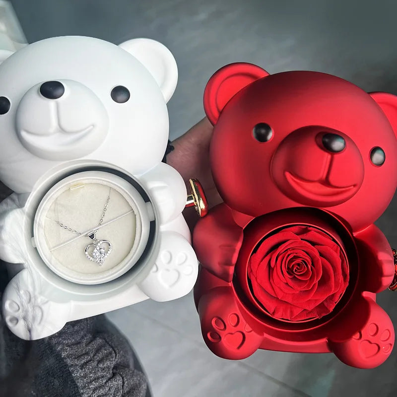 Rose Hugging Bear Gift Box With Necklace - Image 3