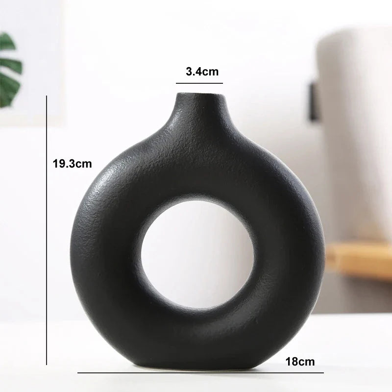 Nordic Circular Hollow Ceramic Donut Vase | Modern Home & Office Decor | Stylish Flower Pot - Image 10