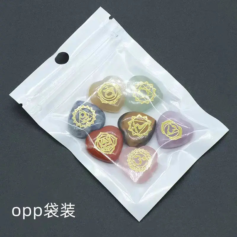 7Pcs Heart Chakra Natural Crystal Stones Quartz Set Engraved Symbols Yoga - Image 6