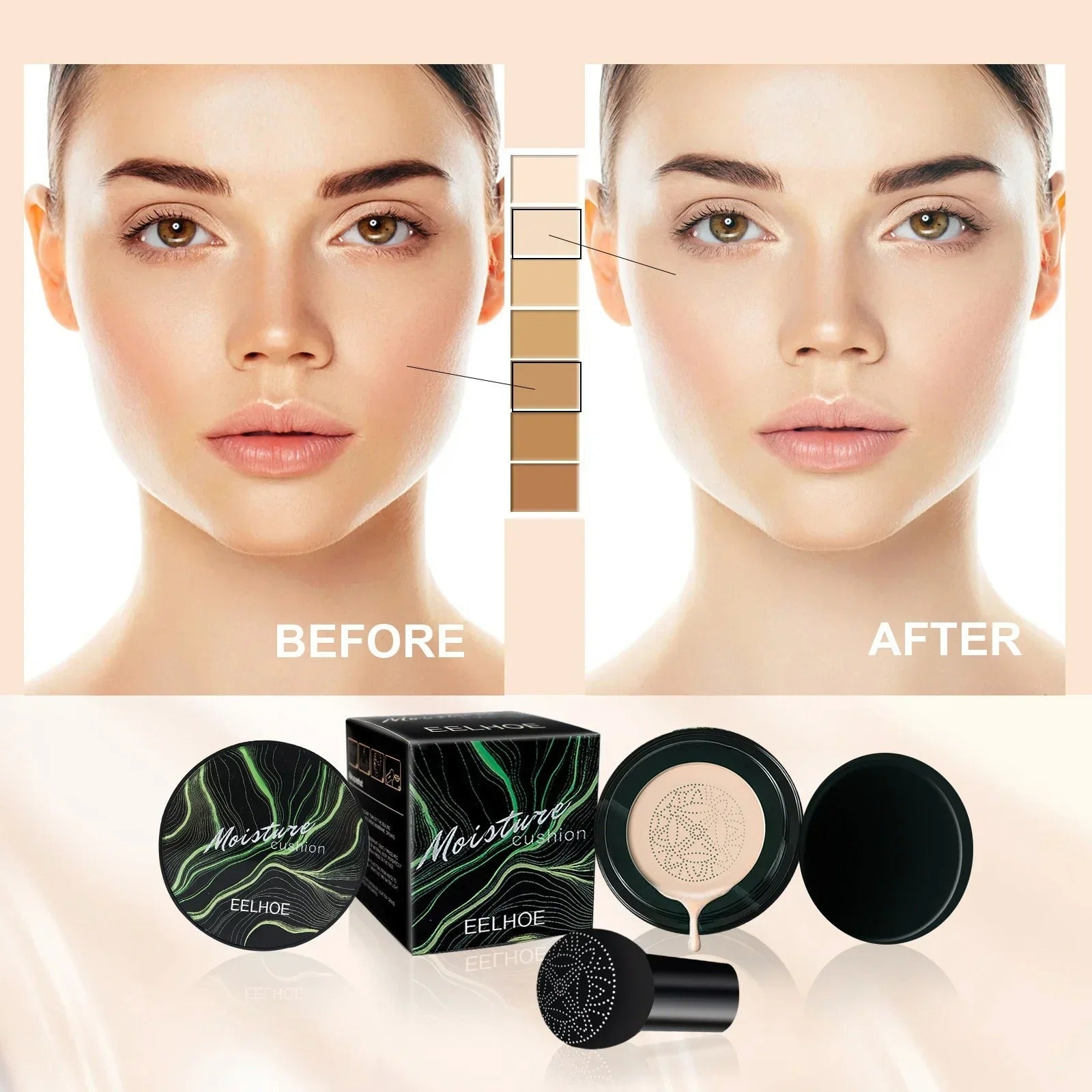 Bb Air Cushion Foundation With Mushroom Head Cc Cream Concealer, Whitening, Waterproof, Brightening Face Base - Image 7