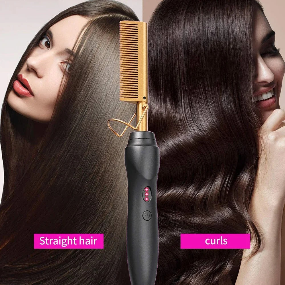 3-In-1 Hot Comb Straightener | Electric Hair Straightener, Curler & Flat Iron - Image 8
