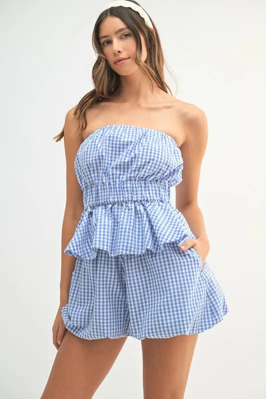 MABLE Gingham Tube Top and Shorts Set