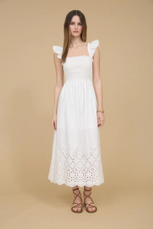 Grace White Eyelet Midi Dress - Free Bird