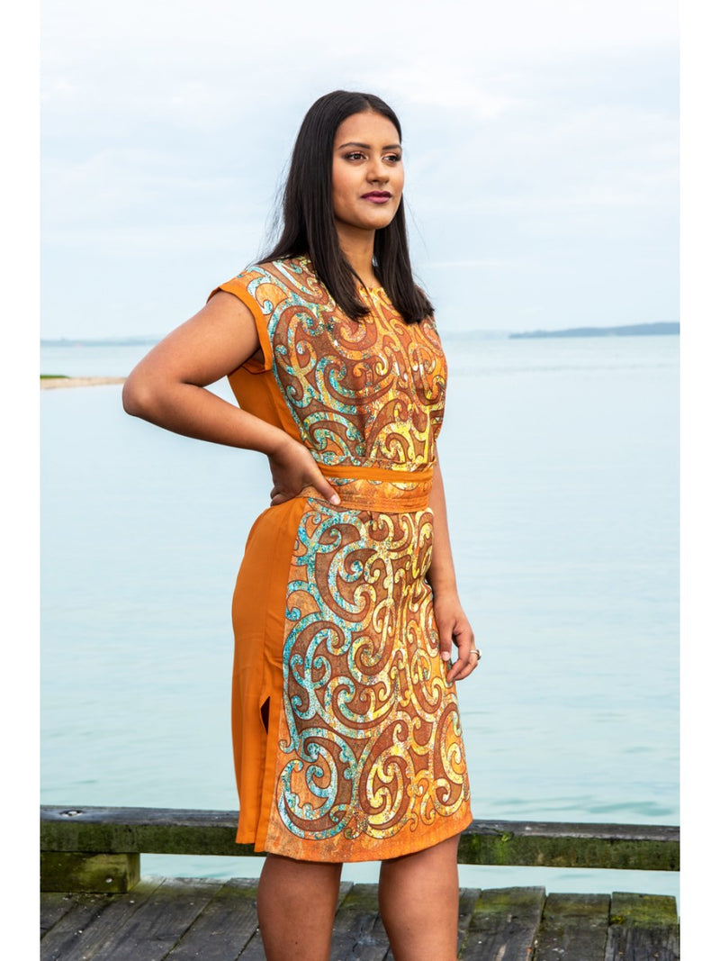 KORU TUNIC DRESS - SUNSET ORANGE – Hardout Kiwi Māori Fashion