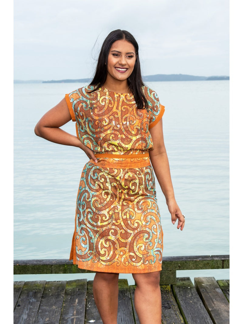 KORU TUNIC DRESS - SUNSET ORANGE – Hardout Kiwi Māori Fashion
