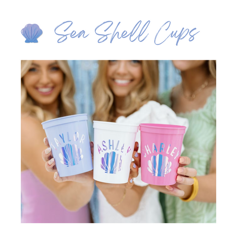Custom Sea Shell Stadium Cups to compliment a last splash bachelorette party