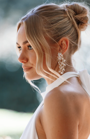 white pearl earrings for bride