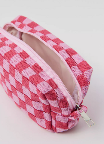 Pink Checkered Makeup bag