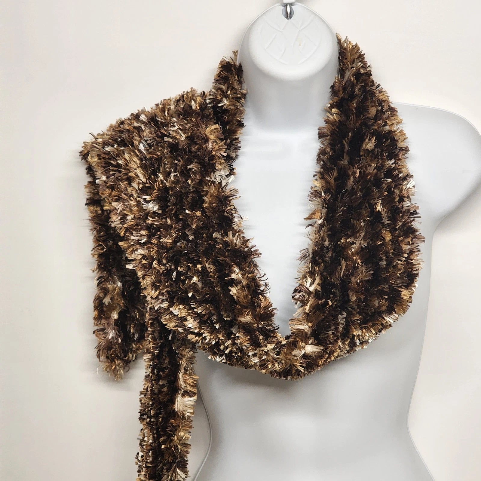 Soft Angel Hair Yarn Scarf Brown Tan Cejon Knit One Size 74" x 8" Women's China