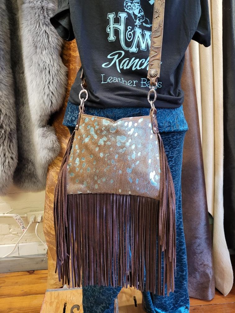 cowhide fringe crossbody purse