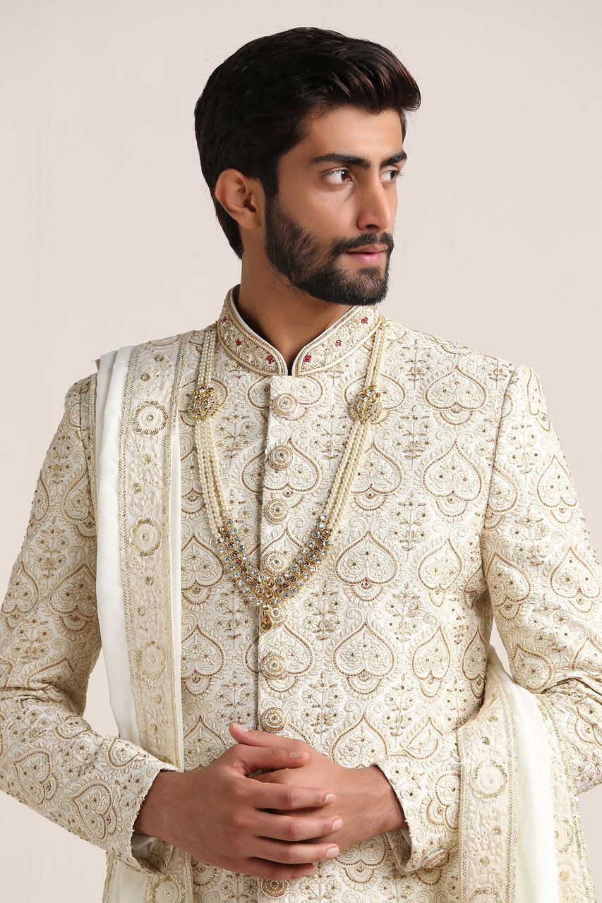 Sherwani Set for Men - Buy Pristine White Ethnic Patterned Sherwani ...