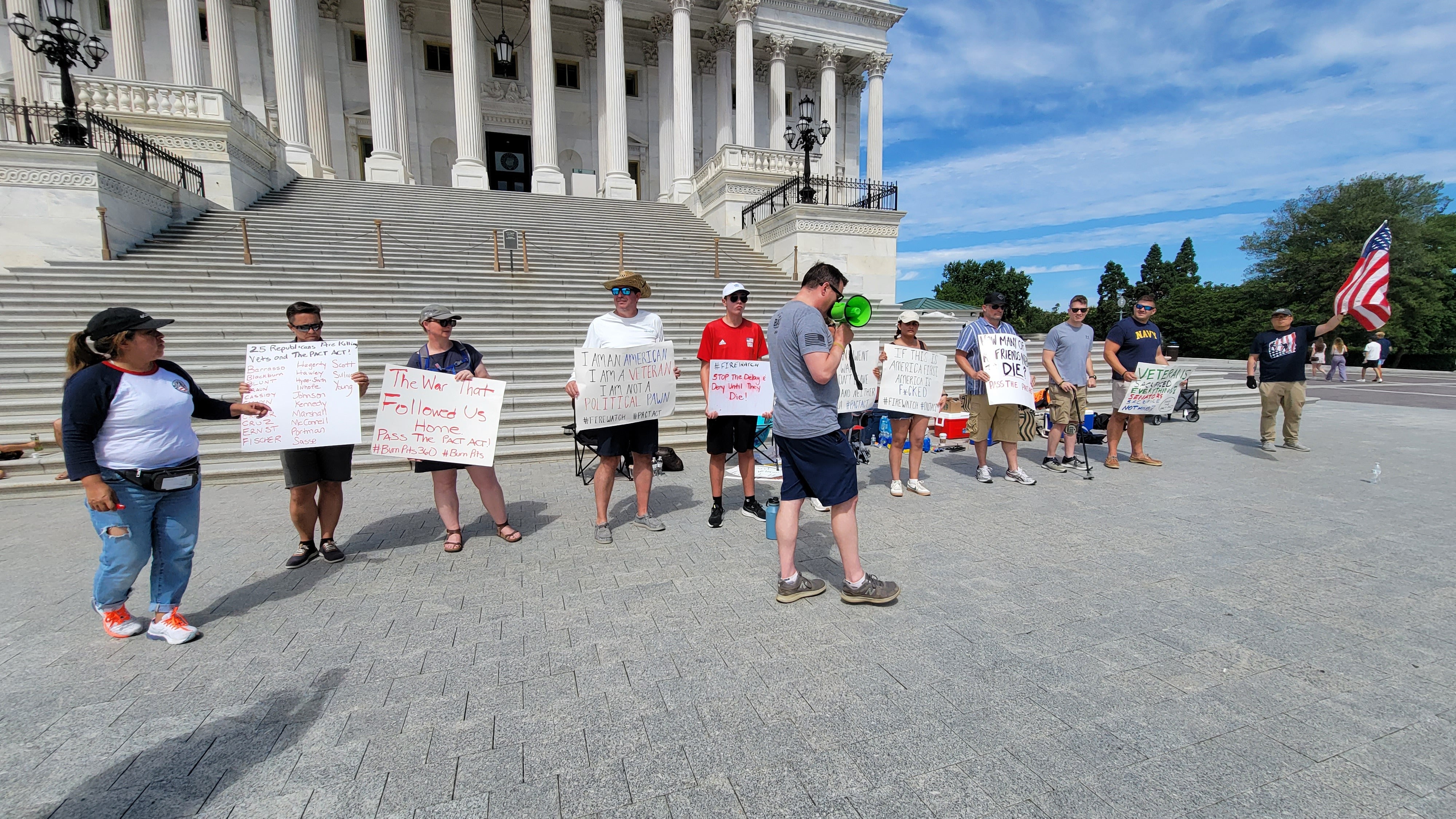Capitol Steps --  Starting July 28, 2022, Burn Pits 360 along with Grunt Style and passionate veterans & advocates peacefully protested on the steps of the Capitol for nearly a week gaining national momentum on the PACT Act.