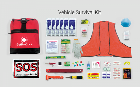 Image showing everything included in a vehicle survival kit