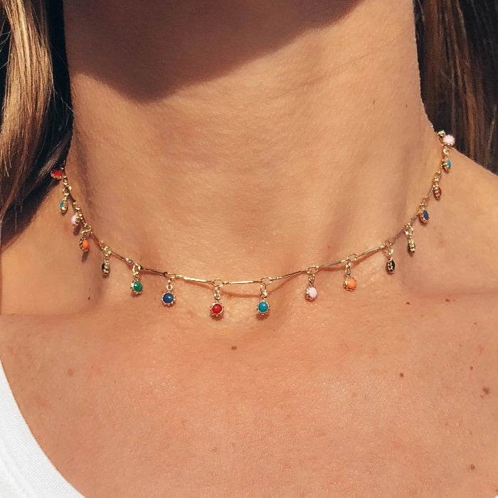 Multi Colored Charm Choker Necklace 