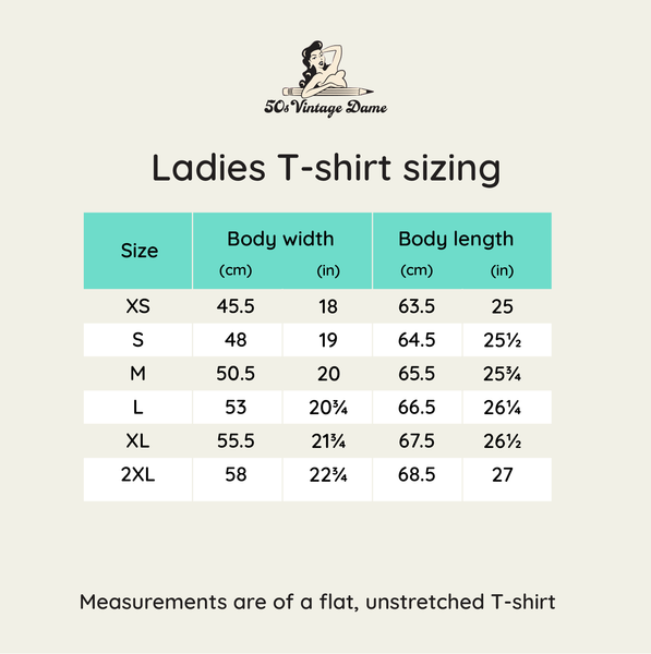 Ladies t-shirt sizing chart