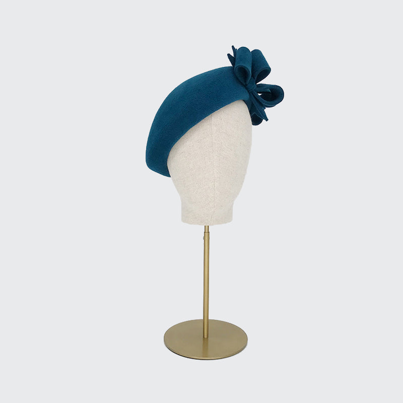 Teal velour felt beret with bows