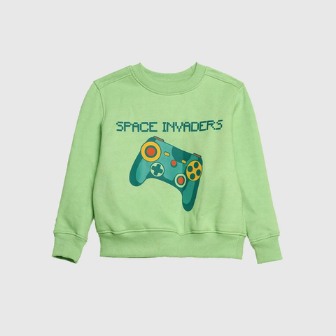 Space Invader Gaming Print- Green Sweatshirt