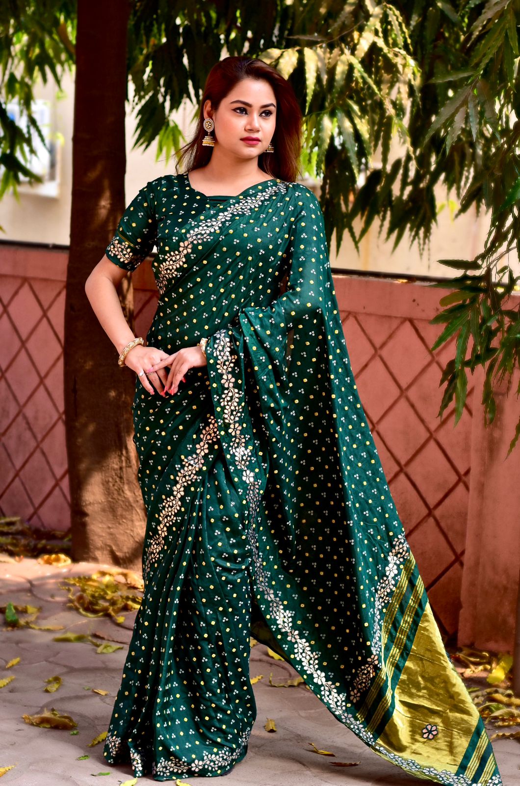 Buy fantasyenterprise Printed Bandhani Pure Silk Dark Green Sarees Online @  Best Price In India | Flipkart.com