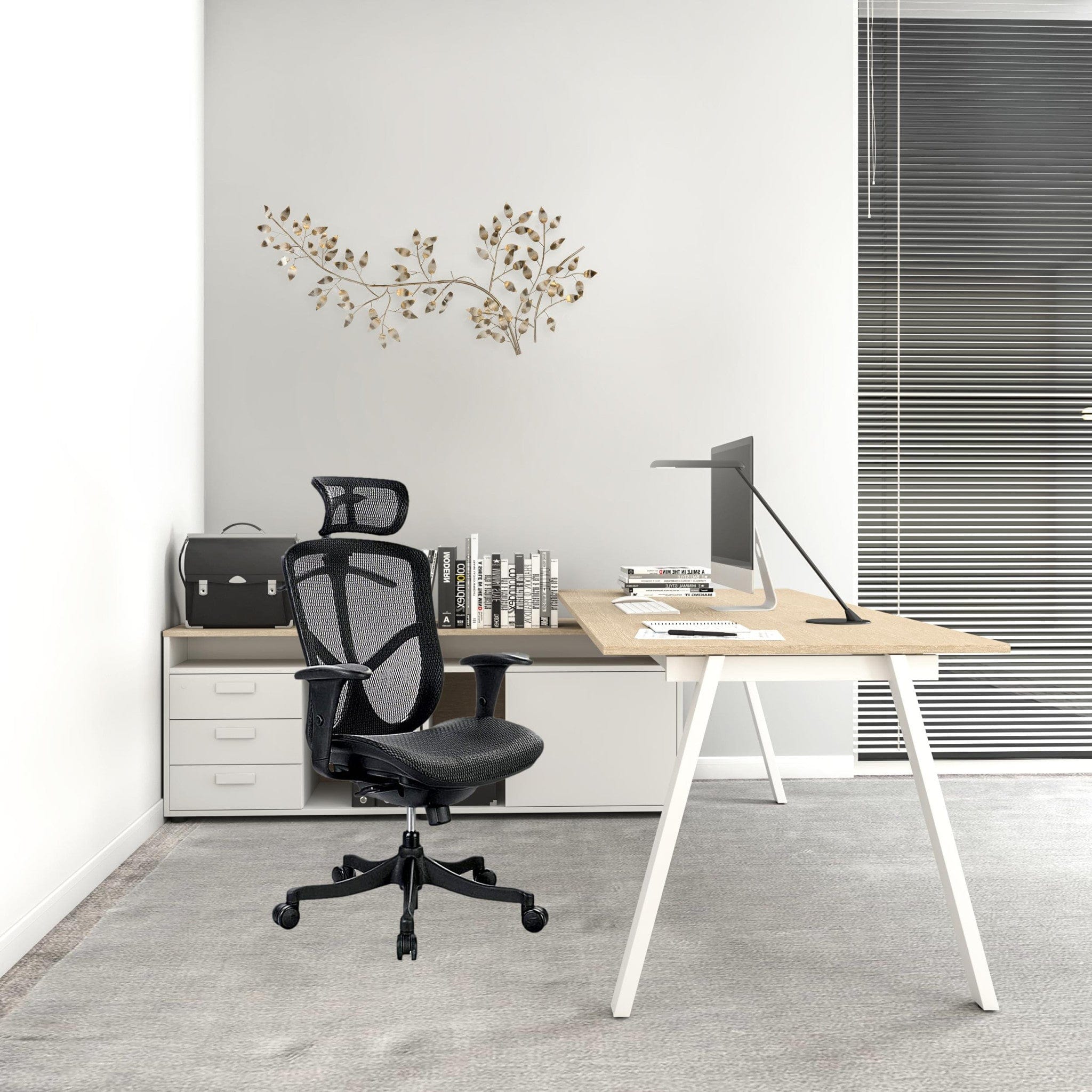 Homeroots Black Mesh Seat Swivel Adjustable Executive Chair Mesh Back Plastic Frame 372369