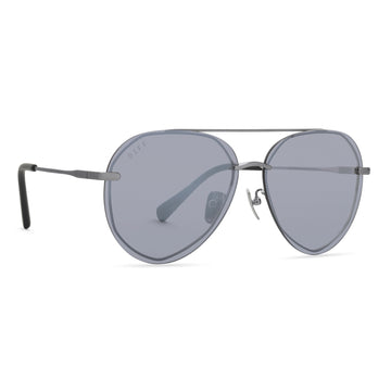 Lenox Aviator Sunglasses | Brushed Silver & Grey Mirror Lenses | DIFF ...