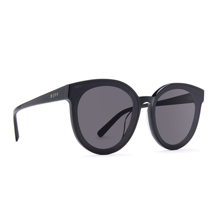 Gemma Round Sunglasses | Black & Solid Grey Lenses | DIFF Eyewear