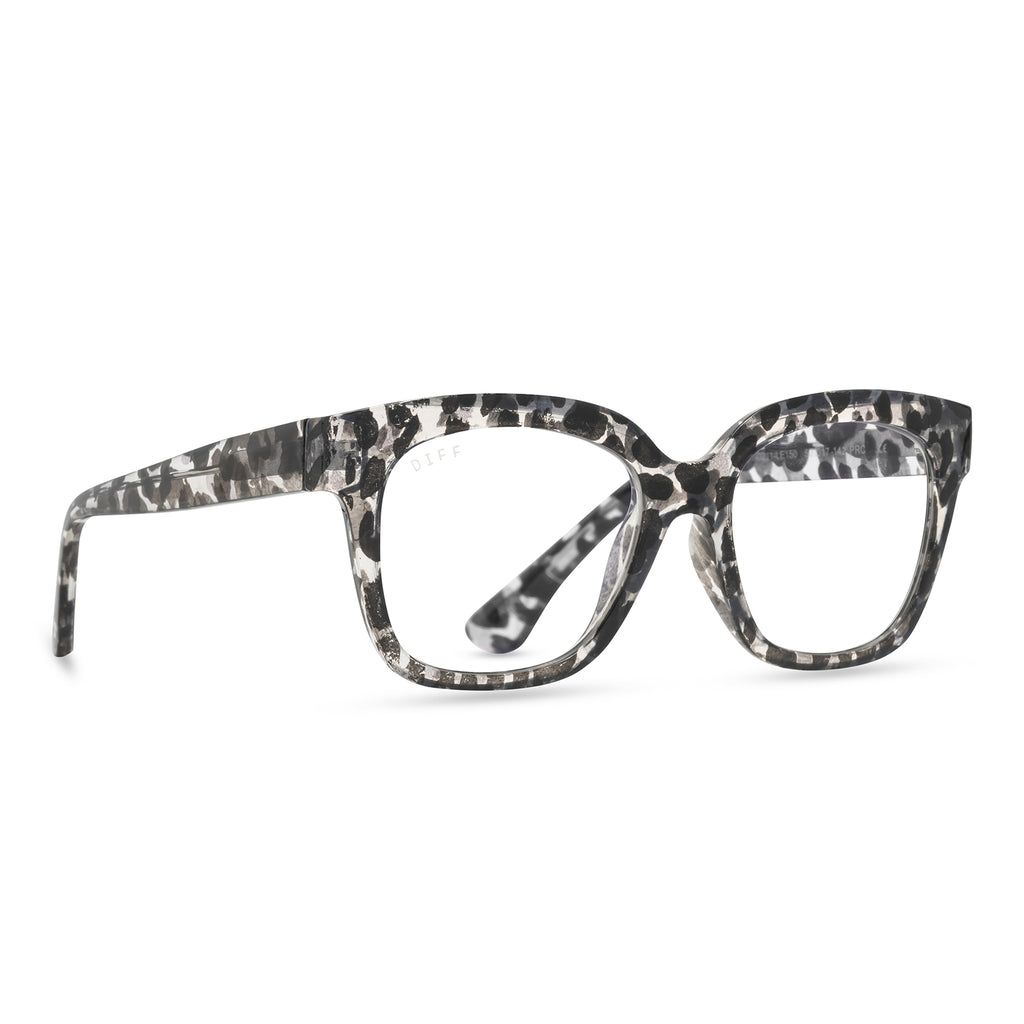Ava Square Glasses | Clear Leopard & Blue Light | DIFF Eyewear