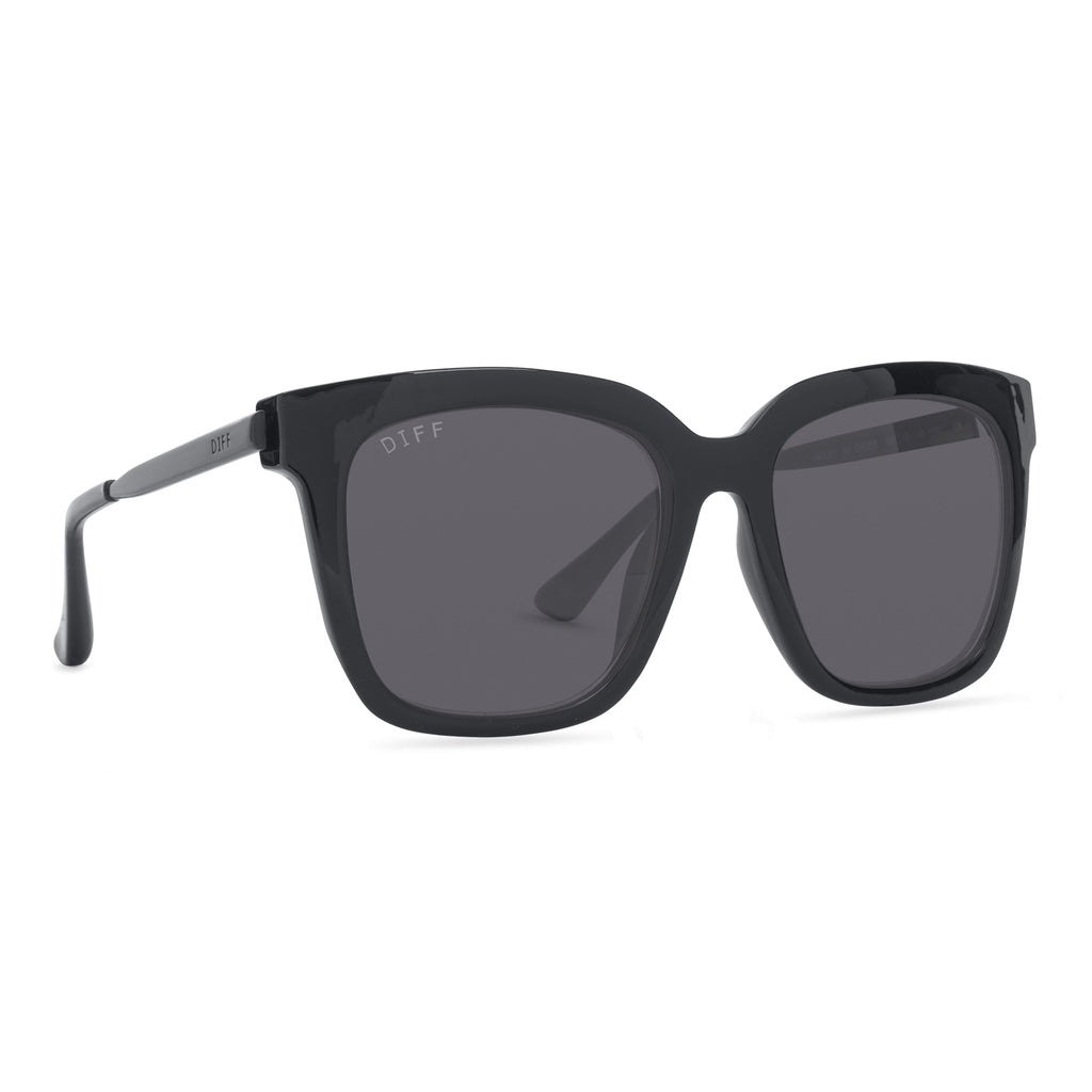 Hailey Square Sunglasses | Black Frame & Grey Lenses | DIFF Eyewear