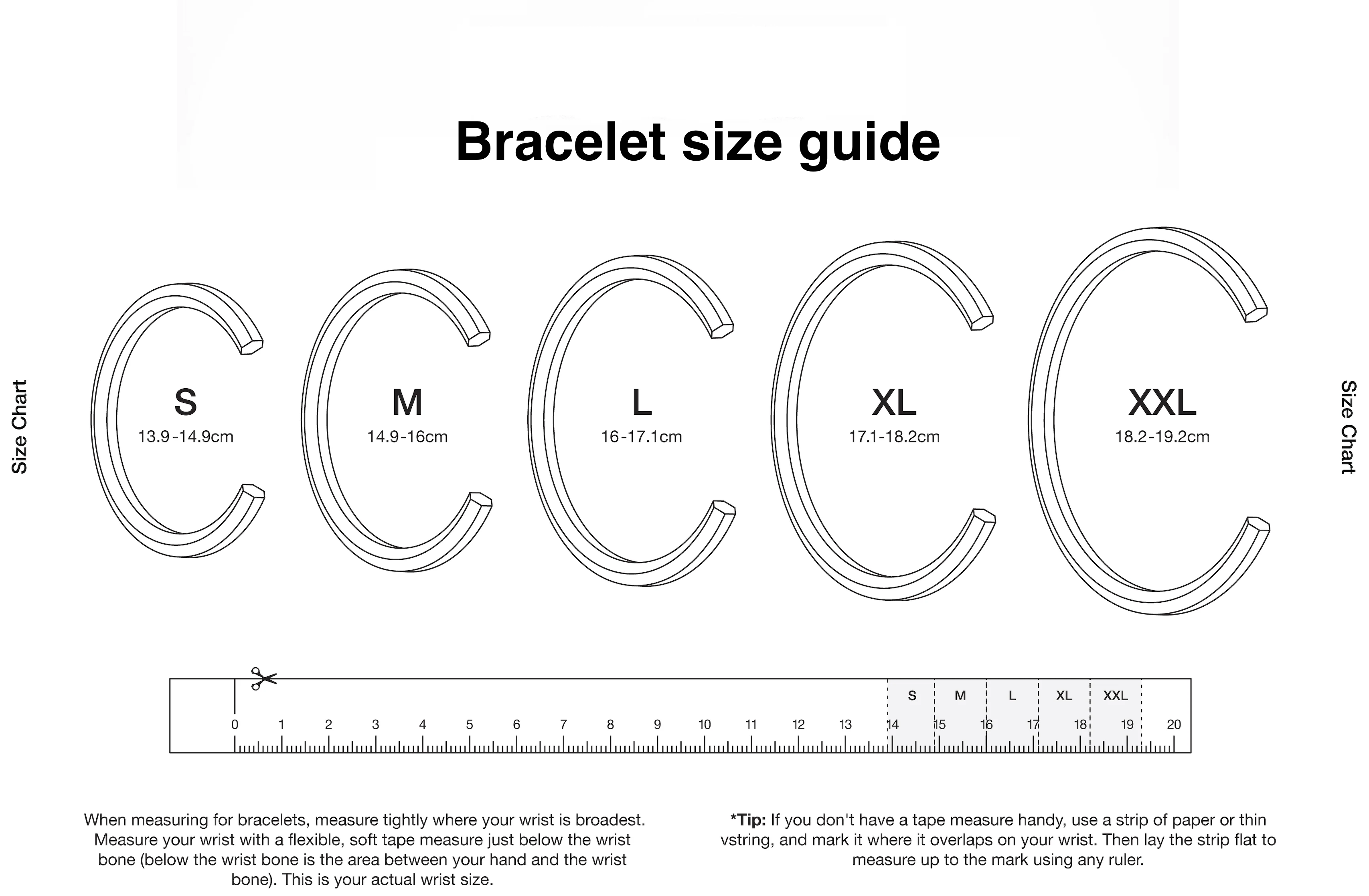 bracelet size guide, wrist measurement, wrist size
