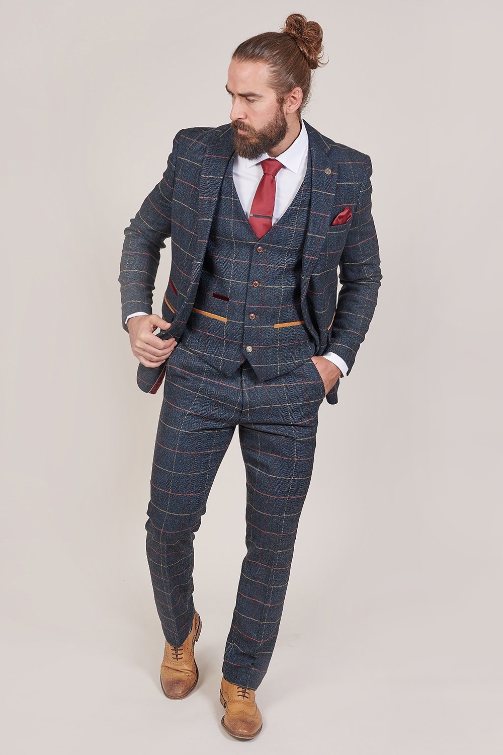 marc darcy eton navy check tweed style 3 piece suit