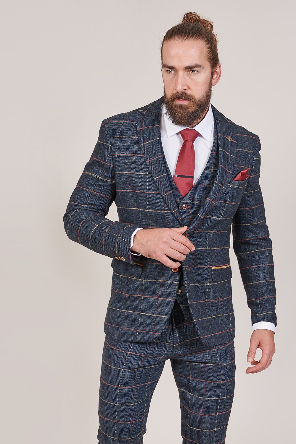 marc darcy eton navy check tweed style 3 piece suit