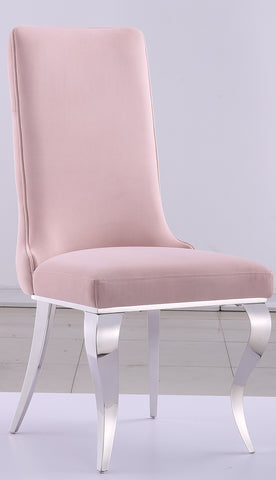 Title: Pink Tufted Velvet Side Chair with Silver Legs - Add Elegance and Comfort to Your Space  Subheading: Perfect for Dining Rooms, Living Rooms, and Makeup Rooms  Are you looking for a stylish and comfortable chair to add to your dining room, living room, or makeup room? Look no further than the Pink Tufted Velvet Side Chair with Silver Legs. This chair is the perfect combination of sweet and lovely pink velvet and a silver frame, meeting your fashionable girlish heart and mature elegant romantic feelings.  Exquisite Tufted Backrest for a Luxurious Look The backrest of the chair is designed with buttons tufted, providing it with a generous, luxurious, and exquisite look. The tufting adds a touch of texture and visual interest to the chair, making it a true work of art.  Sturdy Frame for Heavy-Duty Capacity The classic cabriole stainless steel front legs and micro-arc rear legs of the chair are brighter and more textured, providing excellent stability and support for the chair. With a heavy-duty capacity of up to 600 Ibs, this chair is perfect for all body types.  Comfortable Upholstered for a Plush Seating Experience The high-density rebound sponge and armless design of the chair provide a comfortable seating experience that is friendly for all body types. The soft velvet material of the chair is gentle on your skin and adds a touch of warmth to any room.  Versatility for Multiple Uses The Pink Tufted Velvet Side Chair with Silver Legs is not just a dining chair. It can be used as an accent chair in your living room or as a vanity chair in your makeup room. Its inclusive, intimate design makes it suitable for a variety of spaces, including dining rooms, living rooms, and bedrooms.  Perfect Gift for Girls The Pink Tufted Velvet Side Chair with Silver Legs is the perfect gift for girls. Its sweet and lovely pink velvet and silver frame will meet their fashionable and girlish hearts, making it a standout addition to any room in their home.  In conclusion, the Pink Tufted Velvet Side Chair with Silver Legs is a stunning addition to any room in your home. Its unique design, comfortable seating, and versatile use make it a perfect addition to any space. Whether you're using it as a dining chair, accent chair, or vanity chair, this chair is sure to provide comfort and elegance for years to come.