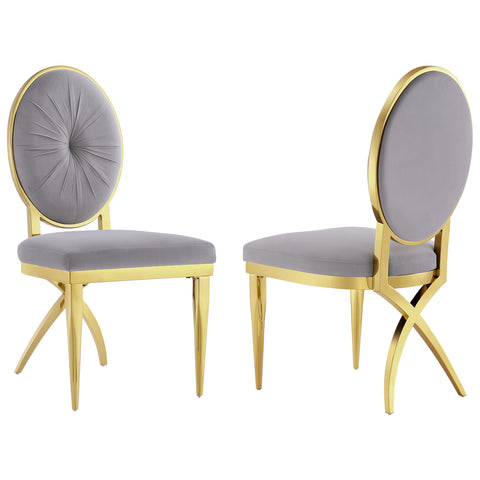 Made from gold plated stainless steel, this King Louis chair features a oval back, while the legs are lavishly swallowtail creating a solemn and elegant effect.The seat is upholstered in fine velvet and is available in different colors to better suit dining room.