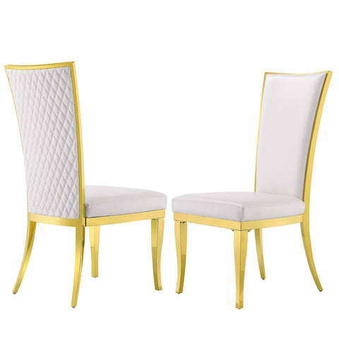 Title: Elevate Your Dining Experience with White and Gold leather Dining Chairs  Introduction: Welcome to the AUZ blog, where we will introduce you to the epitome of comfort and style - the White and Gold leather Dining Chairs. Combining a high-back design, meticulous craftsmanship, and a touch of Mid-Century modern aesthetics, these chairs are the perfect addition to any dining space. Let’s explore the remarkable features, with a particular emphasis on the exquisite backrest.  The Perfect Fusion of Comfort and Glamour: The AUZ White and Gold leather Dining Chairs offer not only unmatched comfort but also a touch of glamour. The high-back design provides optimal support, offering a comfortable seating experience that will enhance your dining enjoyment.  Meticulously Crafted Elegance: The diamond-patterned backrest, meticulously hand-sewn, adds an element of sophistication to the overall design of these chairs. This intricate detail is a testament to the exquisite craftsmanship, making them a true standout in any dining setting.  Ergonomic Design for Optimal Support: The ergonomically designed backrest features a gentle recline, centering towards the rear, ensuring excellent support for your spine. This thoughtful design promotes healthy posture, allowing you to dine in comfort for extended periods of time.  Timeless Charm with a Modern Twist: Inspired by the Mid-Century modern era, these dining chairs exude timeless charm. The clean lines and minimalist silhouette perfectly blend with the luxurious white and gold leather upholstery, creating an aura of elegance and sophistication that will complement a variety of interior styles.  White and Gold: A Luxurious Combination: The combination of white leather upholstery and gold leags adds a touch of luxury to these dining chairs. The contrasting colors beautifully harmonize, with the white exuding sophistication and the gold adding a touch of opulence. This elegant pairing instantly elevates the ambiance of your dining space.  Conclusion: Indulge in the ultimate dining experience with the White and Gold leather Dining Chairs. Combining comfort, exquisite craftsmanship, and luxurious aesthetics, these chairs offer the perfect fusion of style and functionality. Experience the luxurious embrace of the upholstered high-back design, immerse yourself in timeless elegance, and elevate your dining area with the allure of the white and gold leather combination.