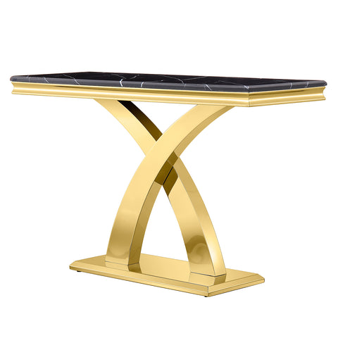 Spectacular Console Table, With its sleek black textured tabletop and gorgeous golden X-base, the table effortlessly combines style and functionality. That is sure to captivate your guests.