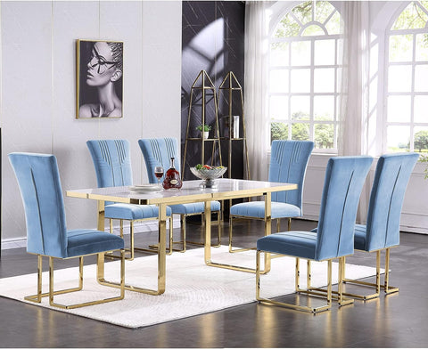 Article Title: Discover the Exquisite Features of AUZ Sled Base Dining Chairs and Sky Blue Velvet Upholstery  Introduction:  Are you tired of dining chairs that lack style and comfort? Look no further! Our Sled Base Dining Chairs and Sky Blue Velvet upholstery are the perfect solution for anyone seeking a stylish and cozy dining experience. In this article, we'll delve into the features of these exceptional dining chairs and highlight their benefits.  Sled Base Dining Chairs:  The Sled Base Dining Chairs are designed with comfort and style in mind. Their sleek, modern design features a sturdy steel frame with a sled-shaped base, providing stability and durability. The chairs are available in color options: black, white, gray, and blue. The black and blue version exudes a sense of elegance and sophistication, while the gray and silver version adds a touch of modernity and glamour to any dining setting.  The Sled Base Dining Chairs are not only visually appealing, but they're also incredibly comfortable. The seat and backrest are padded with high-density foam, ensuring that you and your guests can enjoy long, leisurely meals without discomfort. The chairs also feature a reclining function, allowing you to adjust the angle of the backrest for ultimate comfort.  Sky Blue Velvet Upholstery:  AUZ Sky Blue Velvet upholstery is the perfect complement to the Sled Base Dining Chairs. The sky blue color is both soothing and sophisticated, adding a touch of serenity to your dining room. The velvet fabric is soft to the touch and provides a luxurious feel. The upholstery is also durable and easy to clean, making it a practical choice for busy homes.  Benefits of Sled Base Dining Chairs and Sky Blue Velvet Upholstery:  Comfort: The Sled Base Dining Chairs are designed to provide optimal comfort, ensuring that you and your guests can enjoy long meals without discomfort. Style: The sleek, modern design of the Sled Base Dining Chairs and the luxurious feel of the Sky Blue Velvet upholstery make a stylish statement in any dining setting. Durability: The sturdy steel frame and high-density foam padding ensure that the Sled Base Dining Chairs are built to last. The velvet upholstery is also durable and easy to clean. Versatility: The Sled Base Dining Chairs and Sky Blue Velvet upholstery are versatile and can be easily integrated into various dining settings, from formal to casual. Conclusion:  If you're looking for dining chairs that offer both style and comfort, our Sled Base Dining Chairs and Sky Blue Velvet upholstery are the perfect choice. With their sleek, modern design, luxurious feel, and durability, they're sure to impress your guests and provide a comfortable dining experience. Don't settle for dining chairs that lack style and comfort – choose our Sled Base Dining Chairs and Sky Blue Velvet upholstery today!