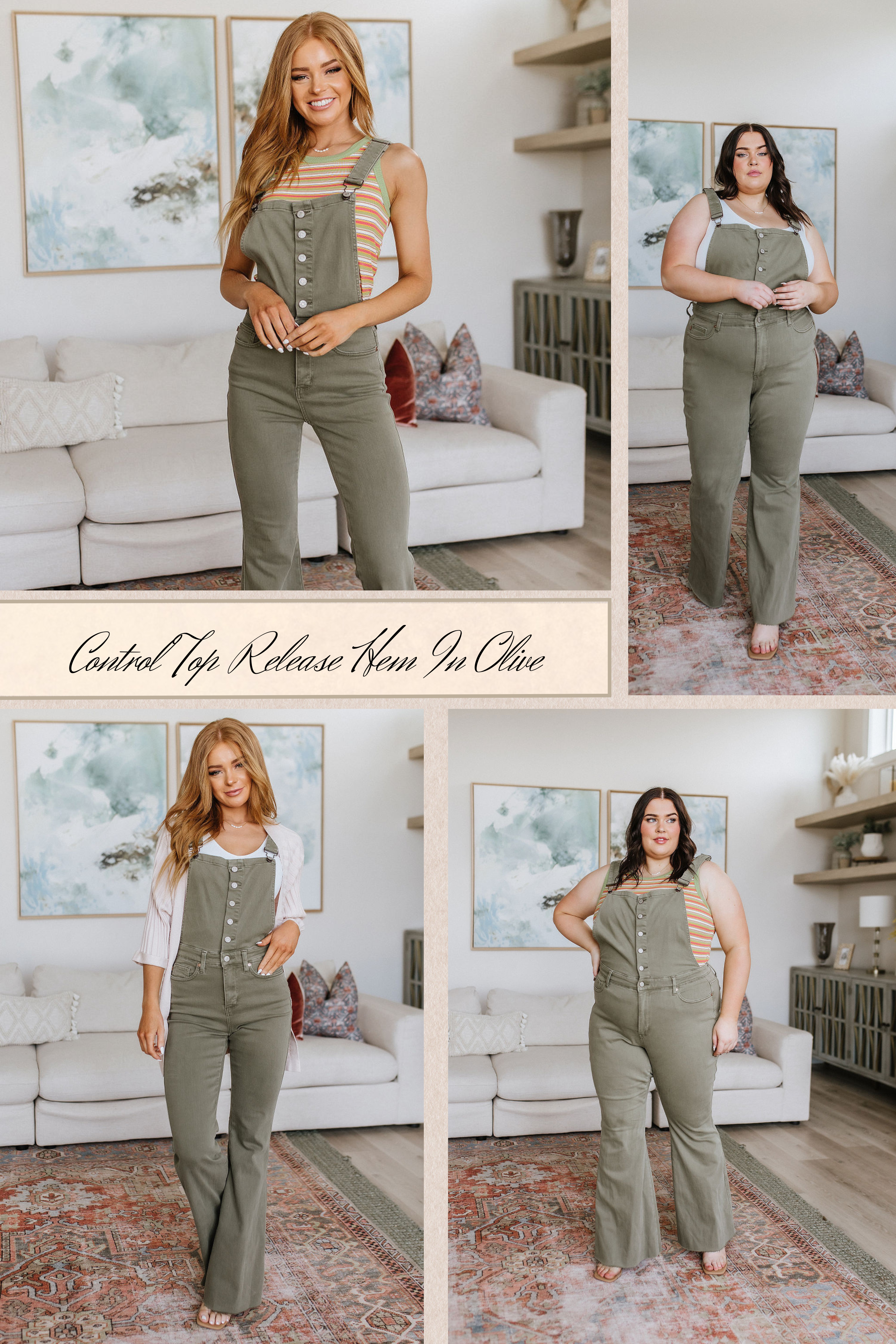 Vintage control top release flare style hem overalls in olive
