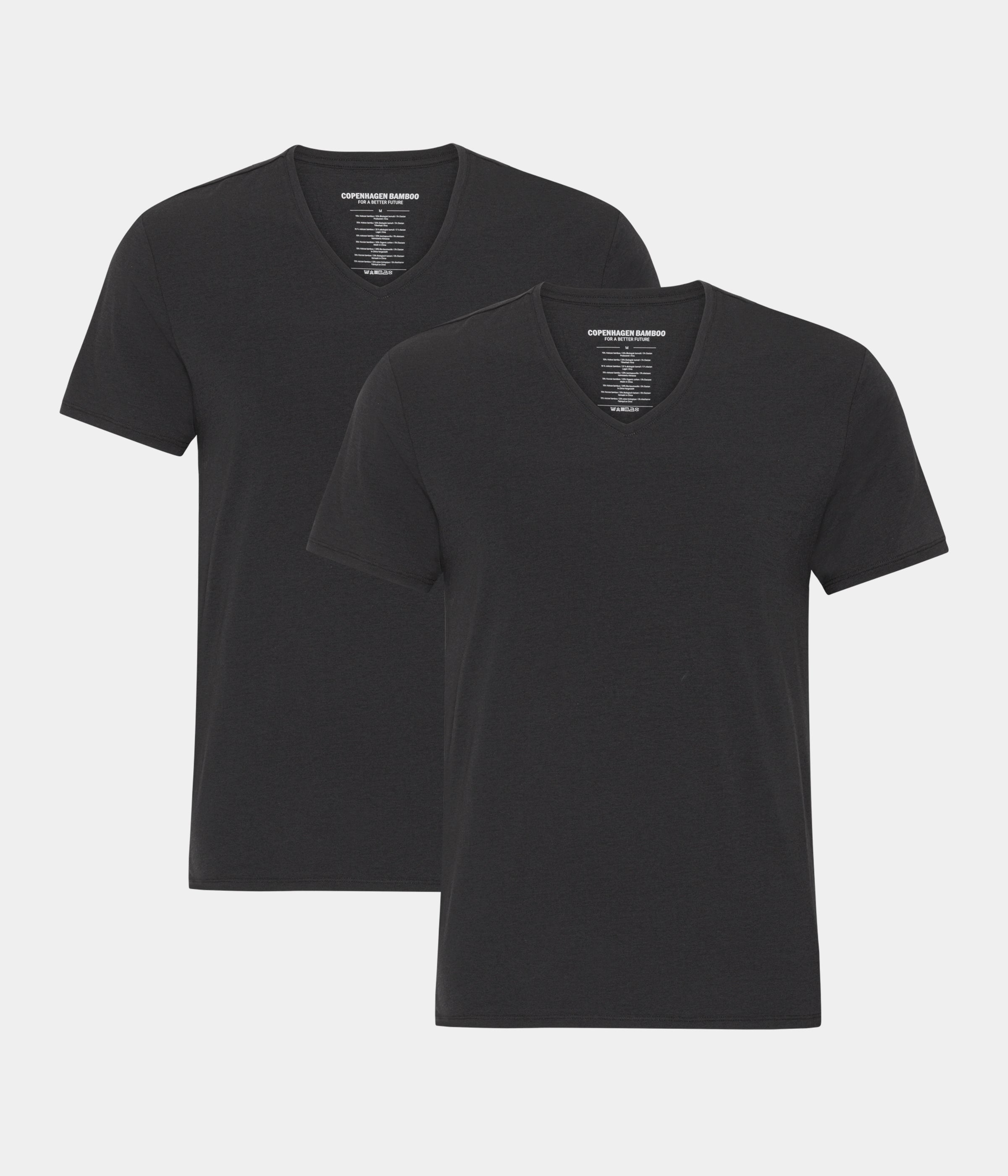 2 stk sorte bambus slim fit T-shirt med v-hals til mænd fra Copenhagen Bamboo, S