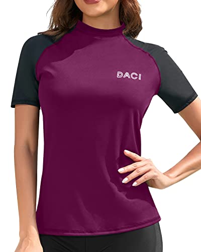 Women's Upf 50+ Sun Protection Short Sleeve Rashguard Top Swim Shirt-B –  Daci
