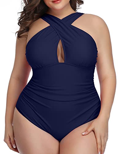 Daci Womens Front Cross Plus Size One Piece Swimsuits Tummy Control Keyhole  Bathing Suits Swimwear