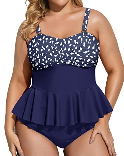 Retro Style Peplum Tankini High Waisted Tummy Control Bottom Plus Size –  Daci