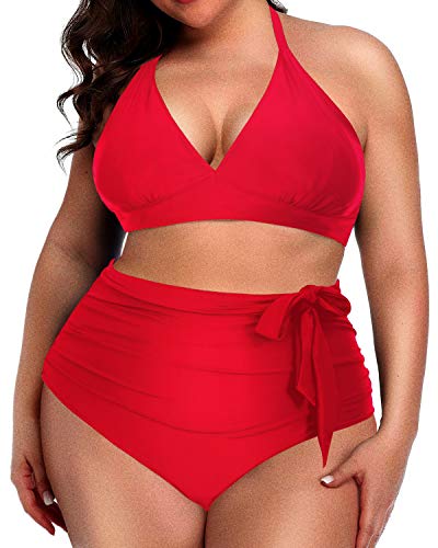 Retro Halter Neck Plus Size Swimsuit Sets With High Waist And Cross Design Large  Cup Swimwear For Women, Plus Size XL 4XL From Blacktiger, $22.41