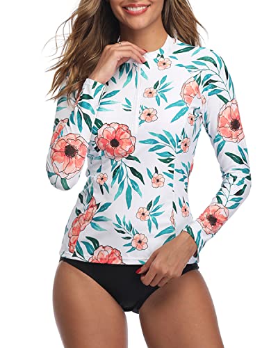 Daci Women 2 Piece Rash Guard Long Sleeve Zipper Bathing Suit with Bottom  Built in Bra Swimsuit UPF 50, Blue Flower, Medium : : Fashion