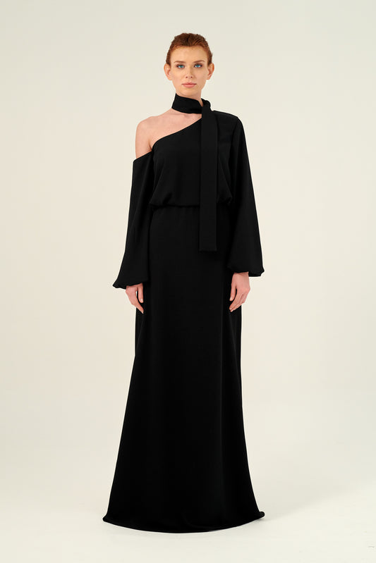 Crew Neckline With Removable Cape Sleeves Detail Long Jacquard Dress – John  Paul Ataker