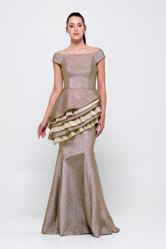 Layered Peplum Detail Strapless Long Dress