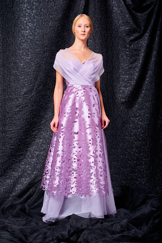 Purple Color Taffeta Silk Hand Work Gown - Zakarto