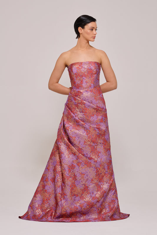 Tallulah strapless floral-print silk-jacquard gown